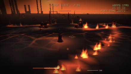 Hell Is Fuel gameplay running at native PSP resolution beneath a red eclipse.